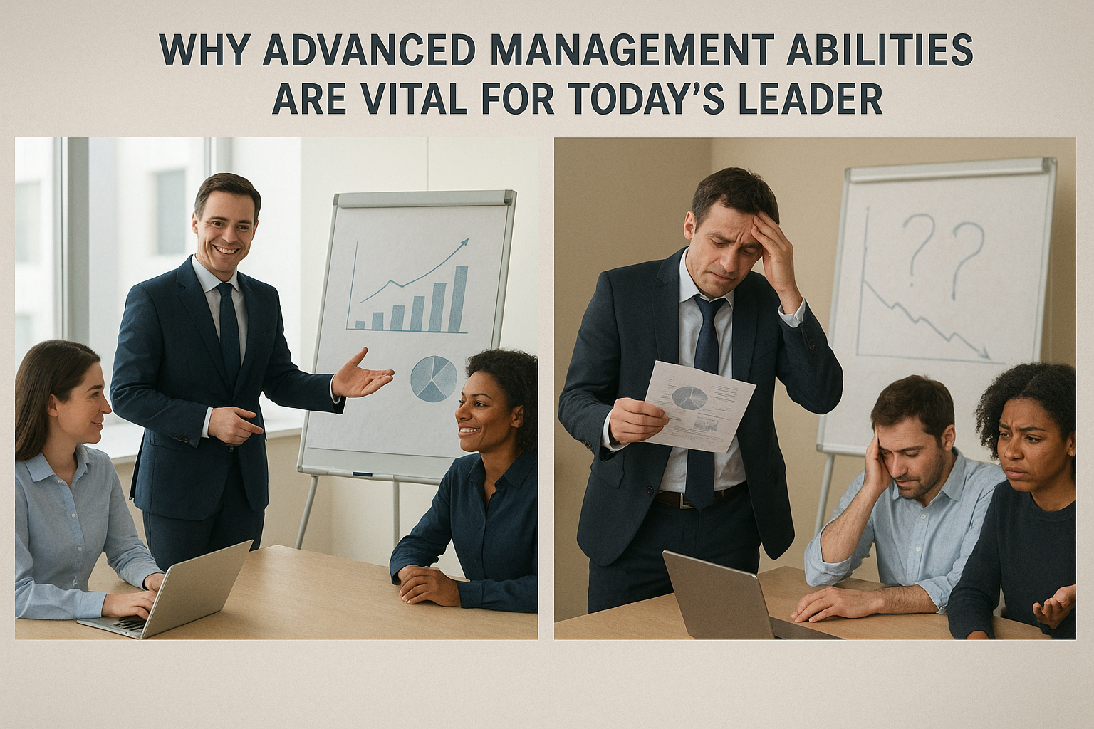 Contrasting outcomes of strong vs poor management in a corporate setting.