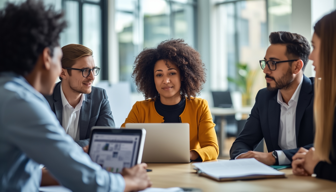 L&D manager reviewing corporate training programme outcomes in a modern office